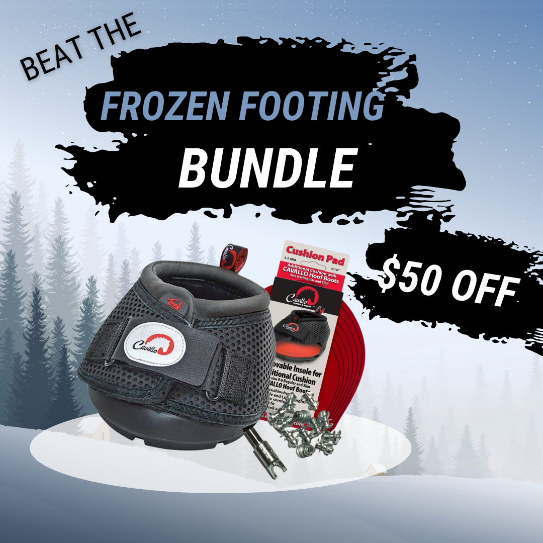 Beat the frozen footing bundle. $50 off. One pair of cavallo treks, one pair of cushion pads and 1 packages of cavallo studs.