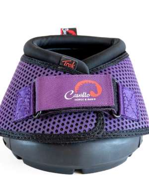 this cavallo trek hoof boot is facing forward and is a purple boot with a honeycomb mesh pattern